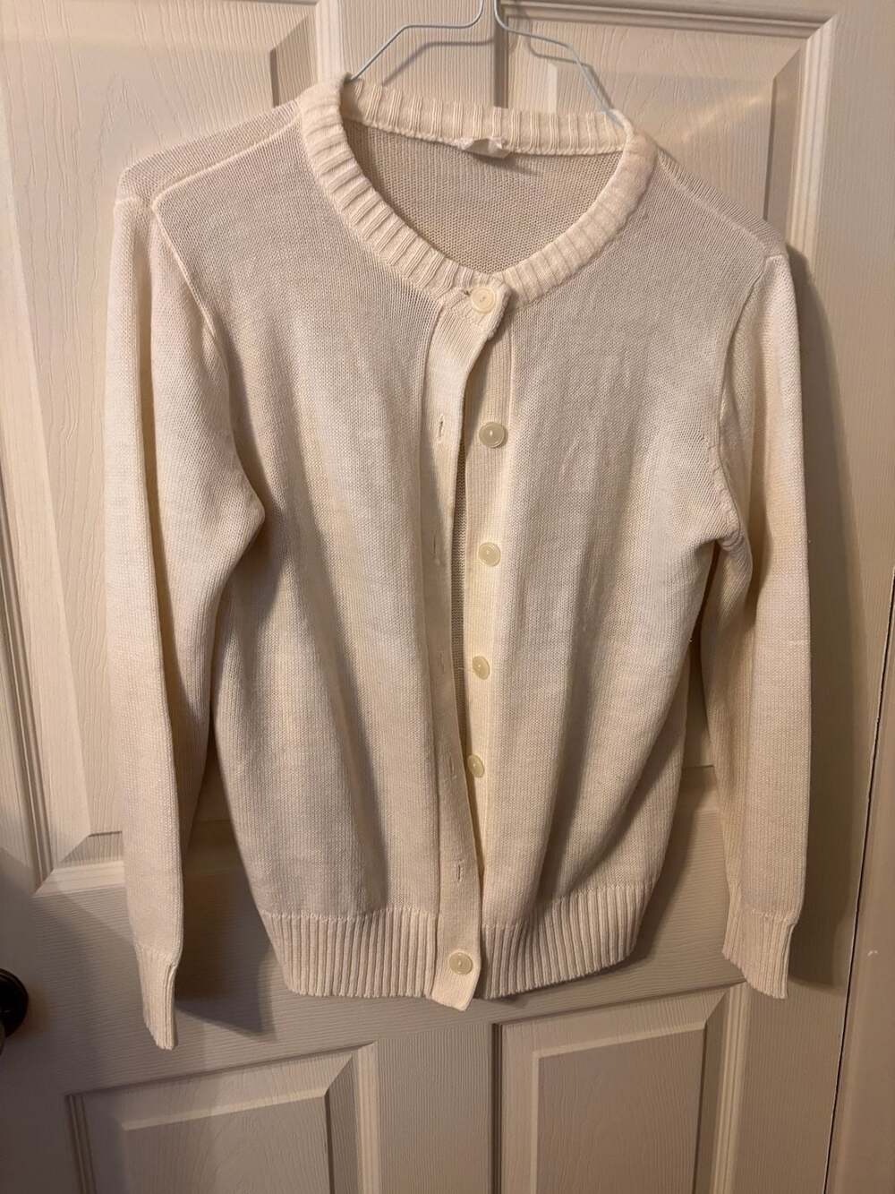 Vintage Sears Cream Acrylic Crewneck Cardigan Sweater